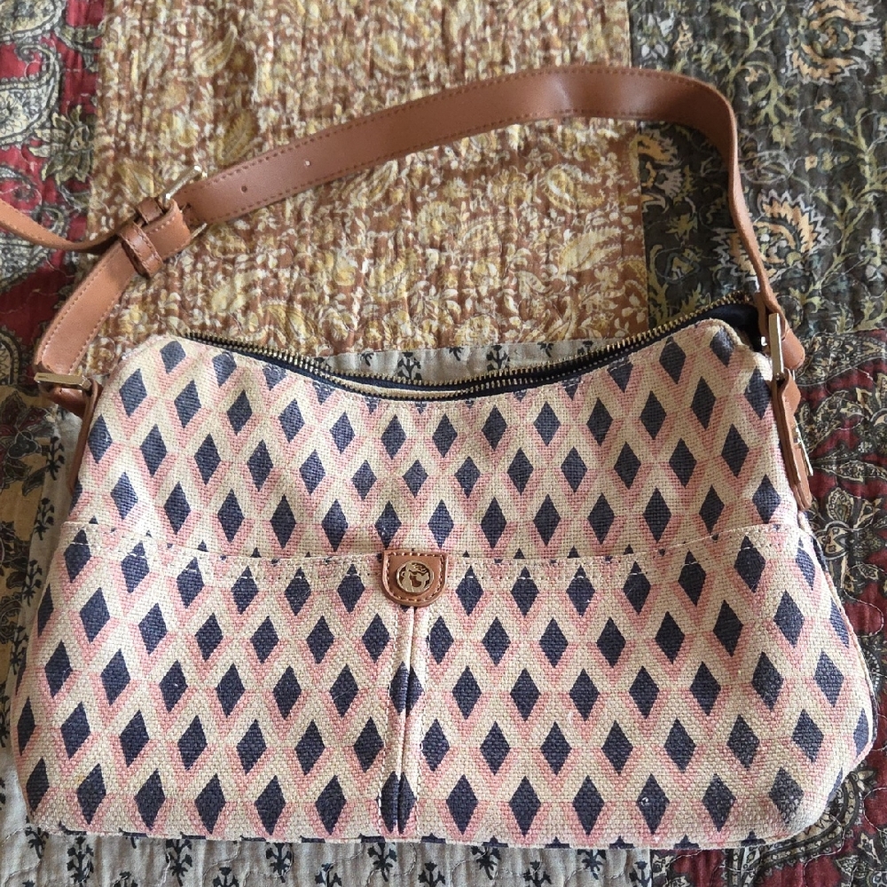 Spartina 449 Pink and Tan Diamond Shoulder Bag - Picture 1 of 3
